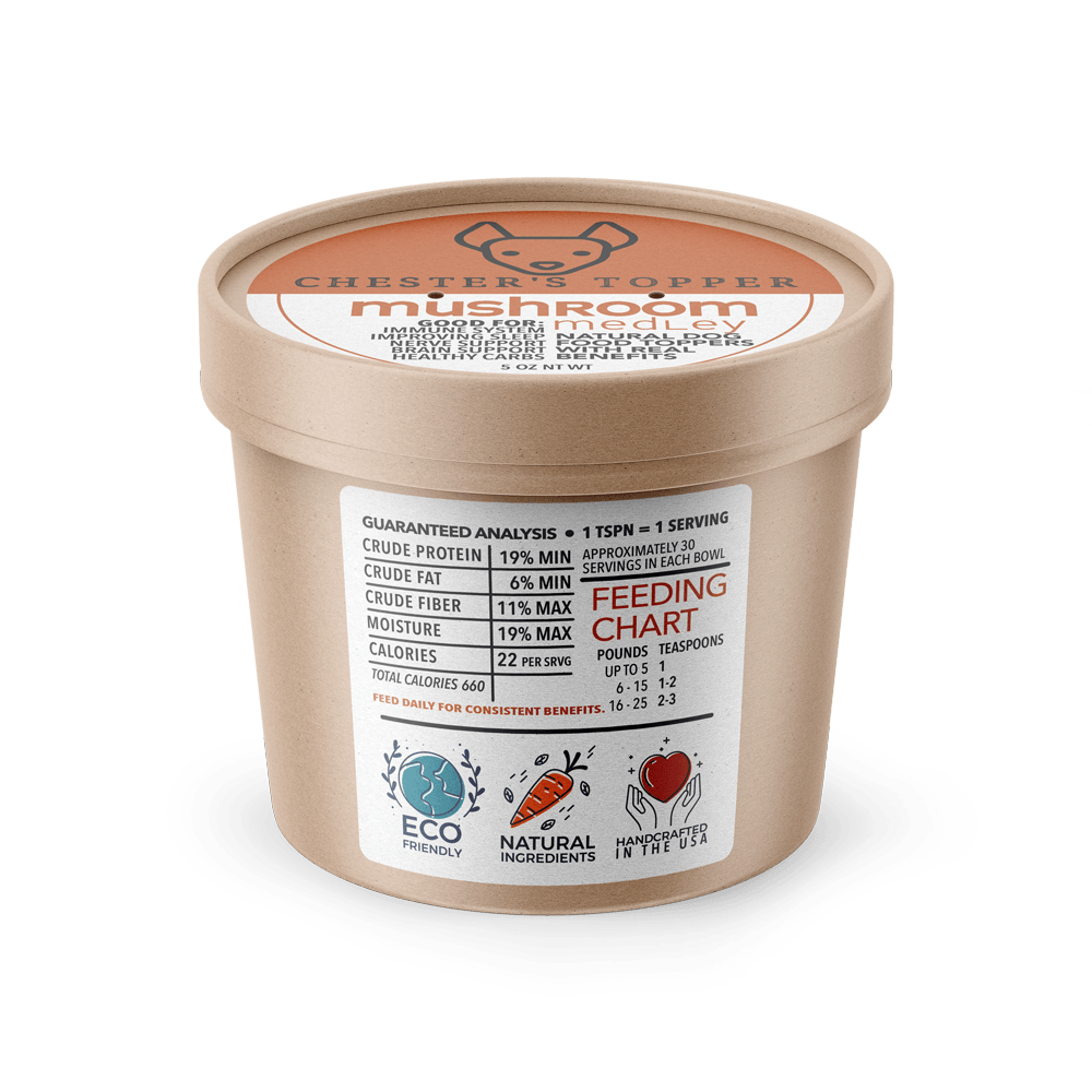Chester's lions mane dog food topper for brain and age support | NATURAL DOG TREATS