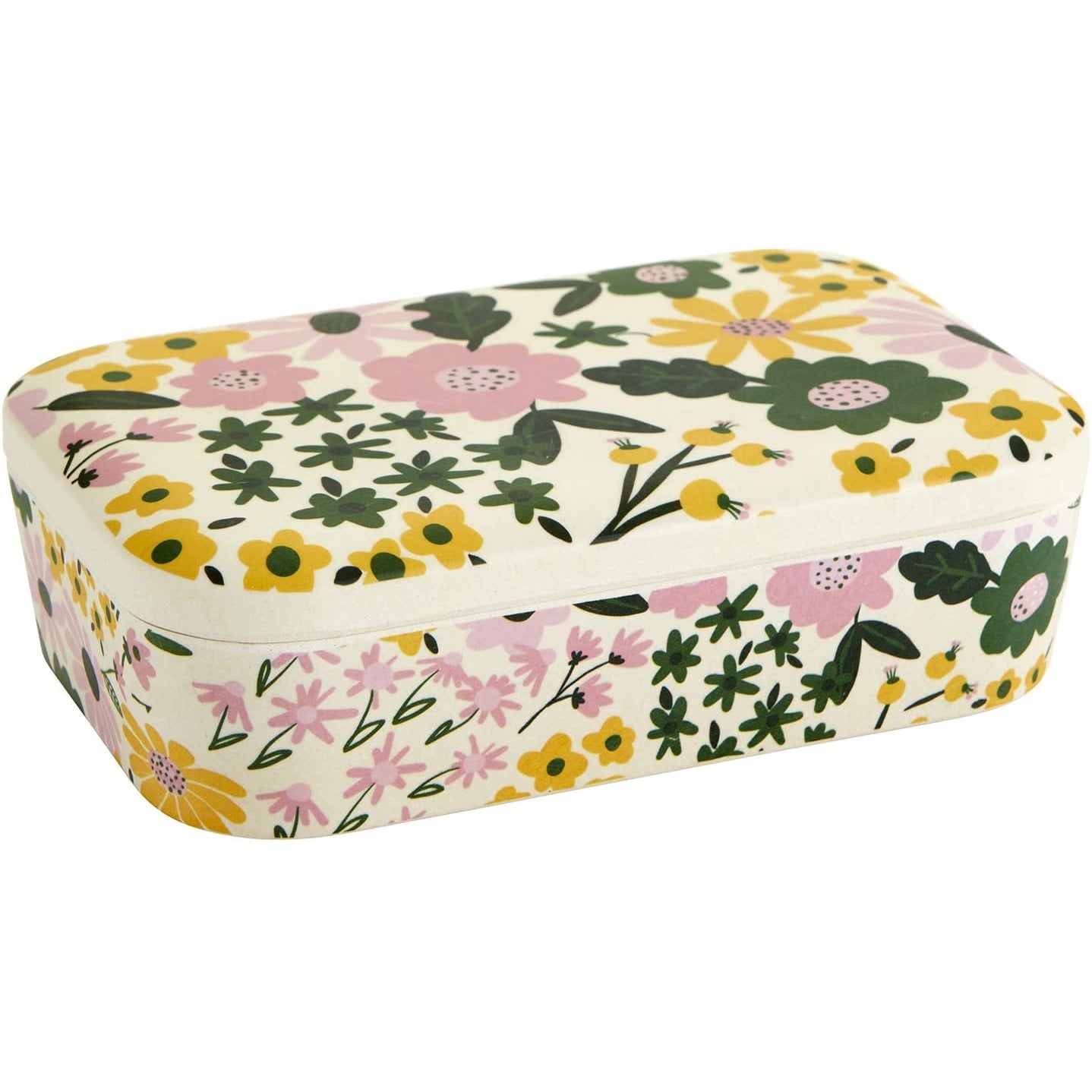 Floral Bamboo Lunch Box | Eco-Friendly and Sustainable | 7.5" x 5" x 2"