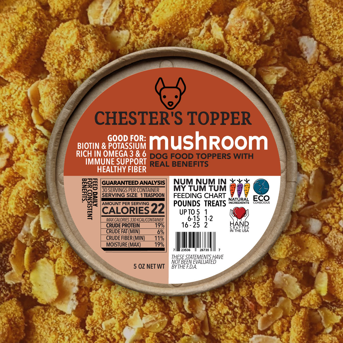 Chester's lions mane dog food topper for brain and age support | NATURAL DOG TREATS