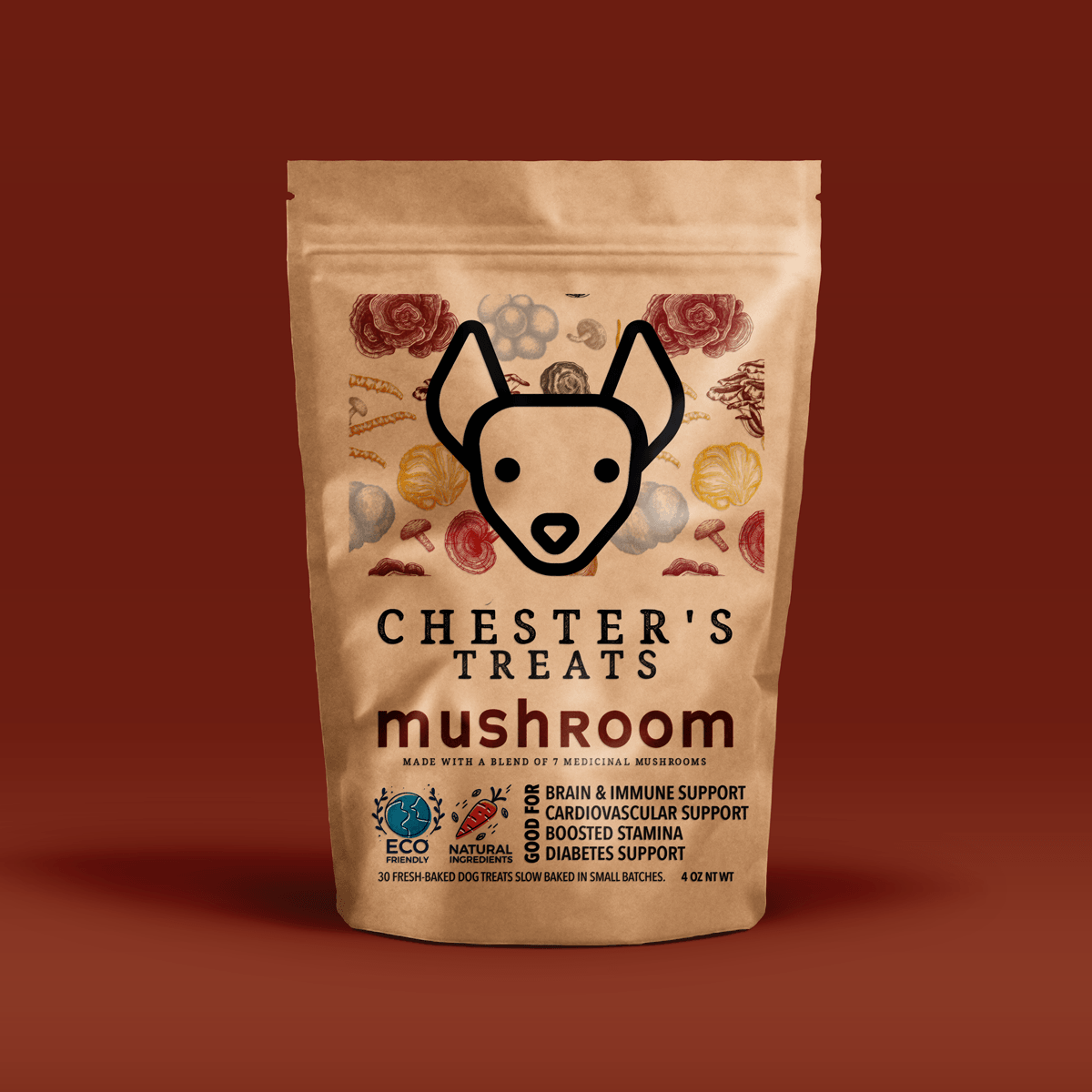 Chester's lions mane dog treats with 7 mushroom blend good for brain, immune, cardiovascular support | NATURAL DOG TREATS