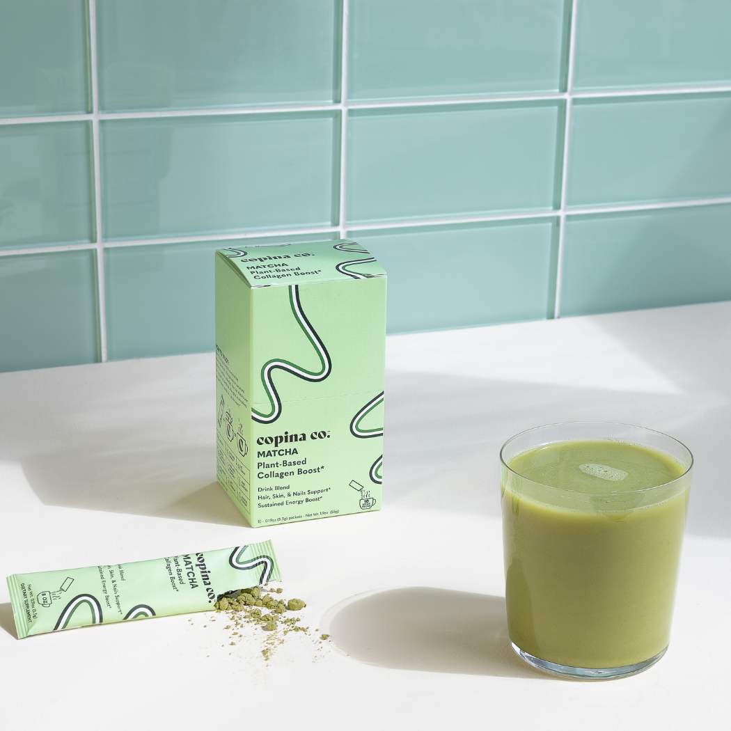 Matcha Plant-Based Collagen Boost Latte Stick Packs | 10 Travel Sized Sticks