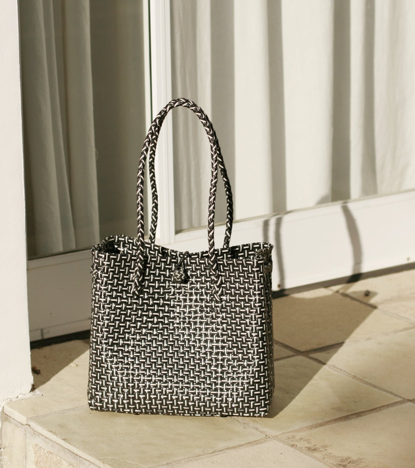 Recycled Woven Tote Bag in Black