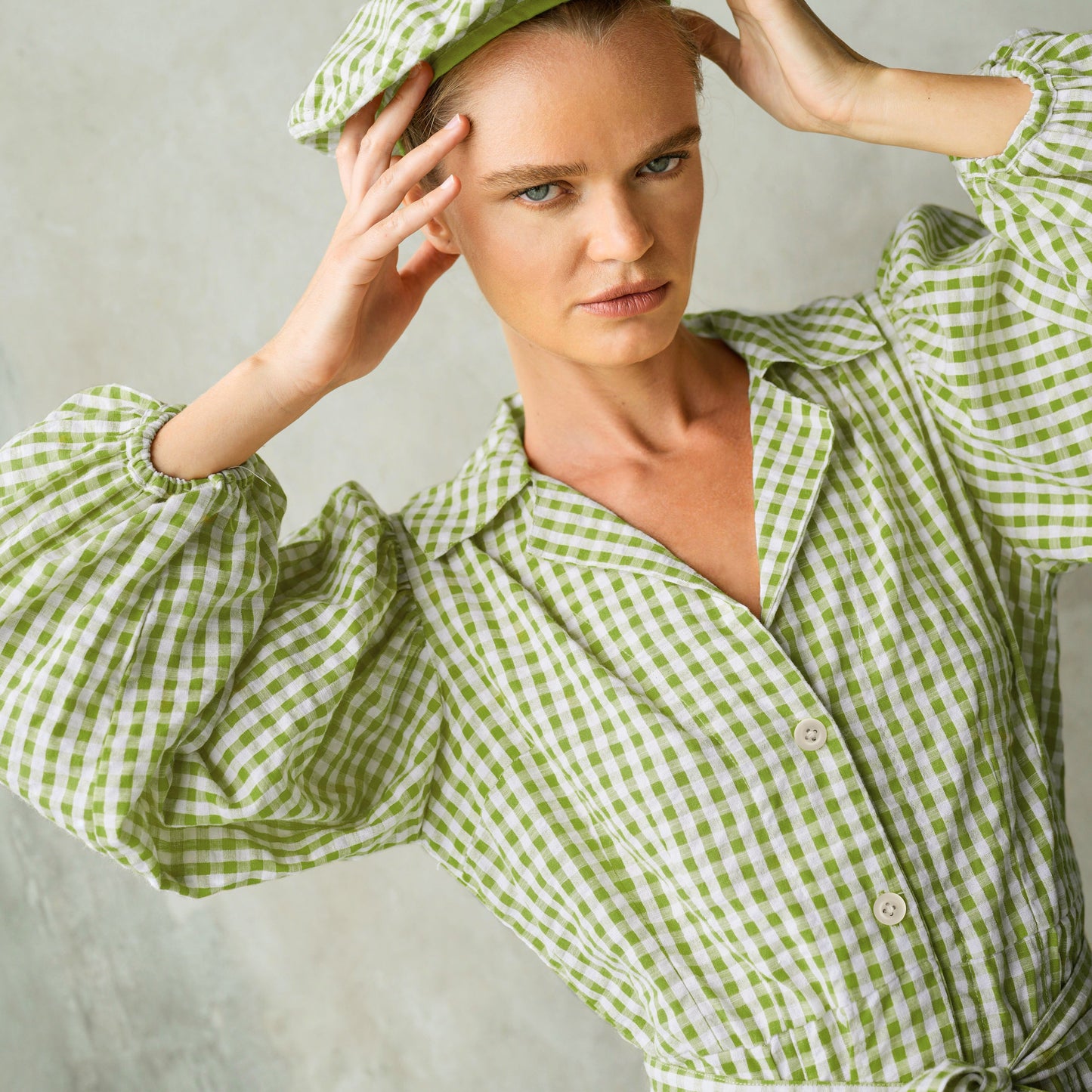 Mini Gingham Dress, in Lime Green