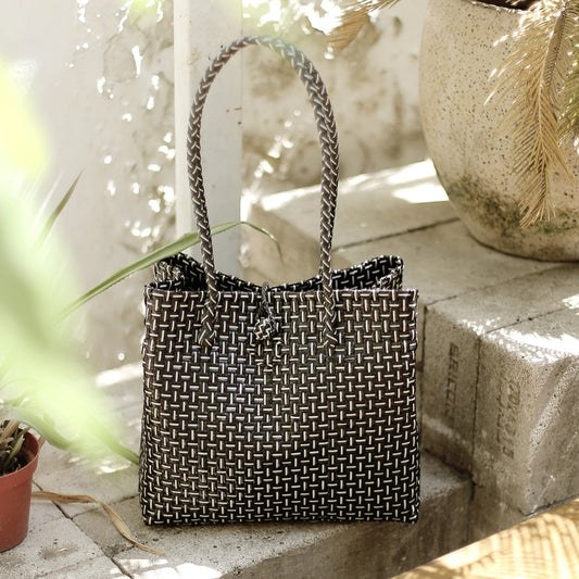 Recycled Woven Tote Bag in Black